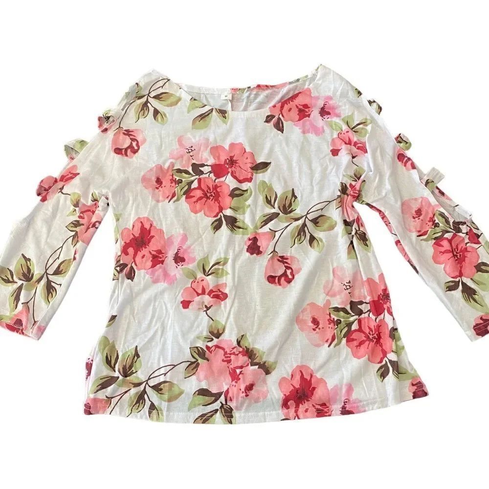 Floral blouse cut out shoulder medium